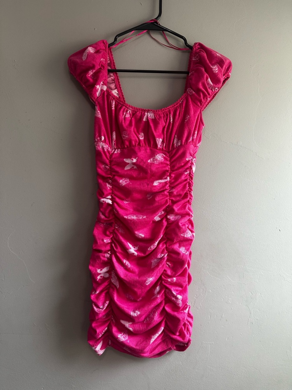 Pink Ruched Short Sleeve Dress